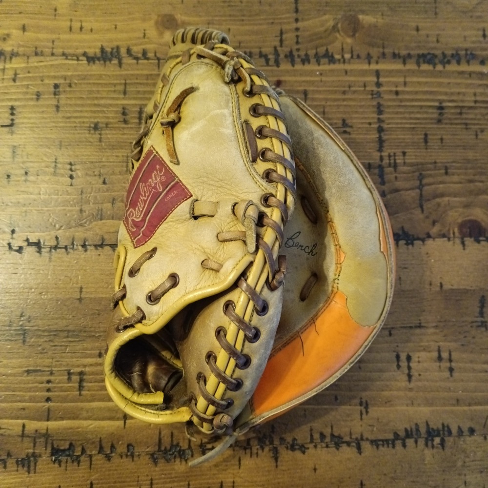 Vintage Rawlings Johnny Bench Catchers Mitt MJ77T RHT Leather Baseball Glove b2
